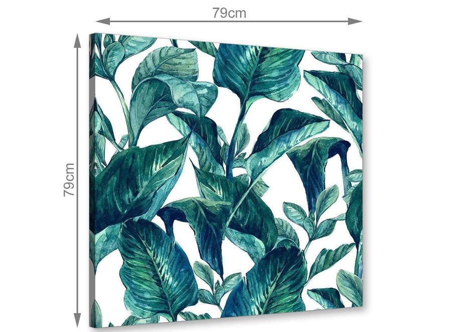 Chic Teal Blue Green Tropical Exotic Leaves Canvas Modern 79cm Square 1S325L For Your Living Room