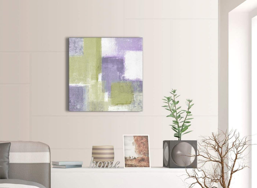Contemporary Lime Green Purple Abstract Painting Canvas Wall Art Print Modern 64cm Square For Your Dining Room-1s364m