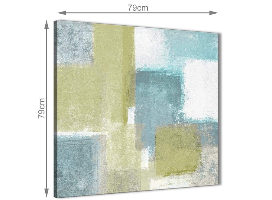 Panoramic Lime Green Teal Abstract Painting Canvas Wall Art Print Modern 79cm Square For Your Kitchen-1s365l
