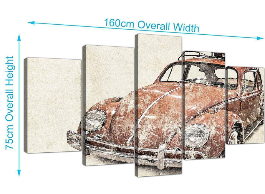 panoramic extra large vw beetle bug rat look surfer brown volkswagen lifestyle canvas split 5 part 5279 for your office