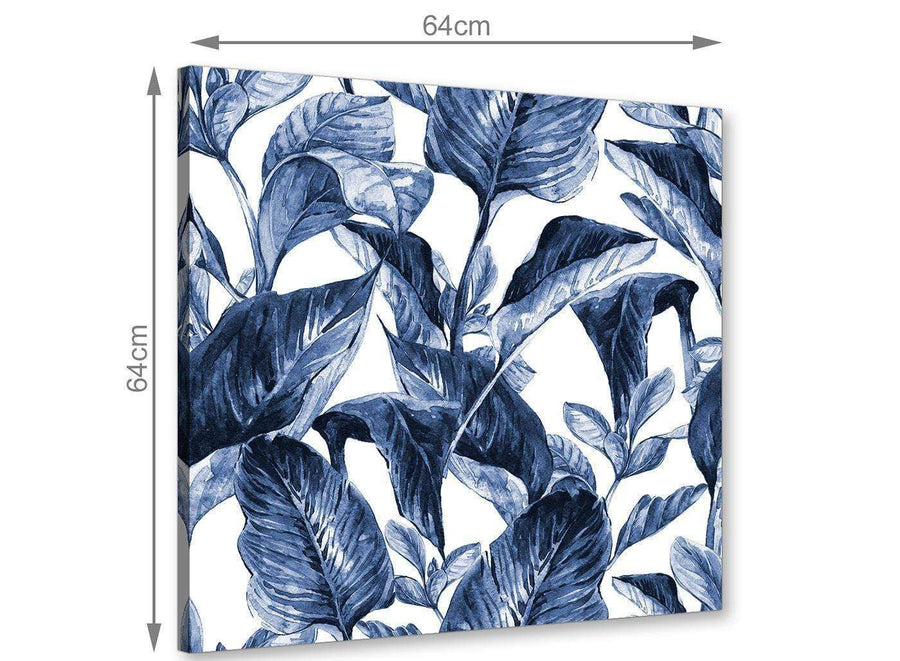 Chic Indigo Navy Blue White Tropical Leaves Canvas Modern 64cm Square 1S320M For Your Hallway
