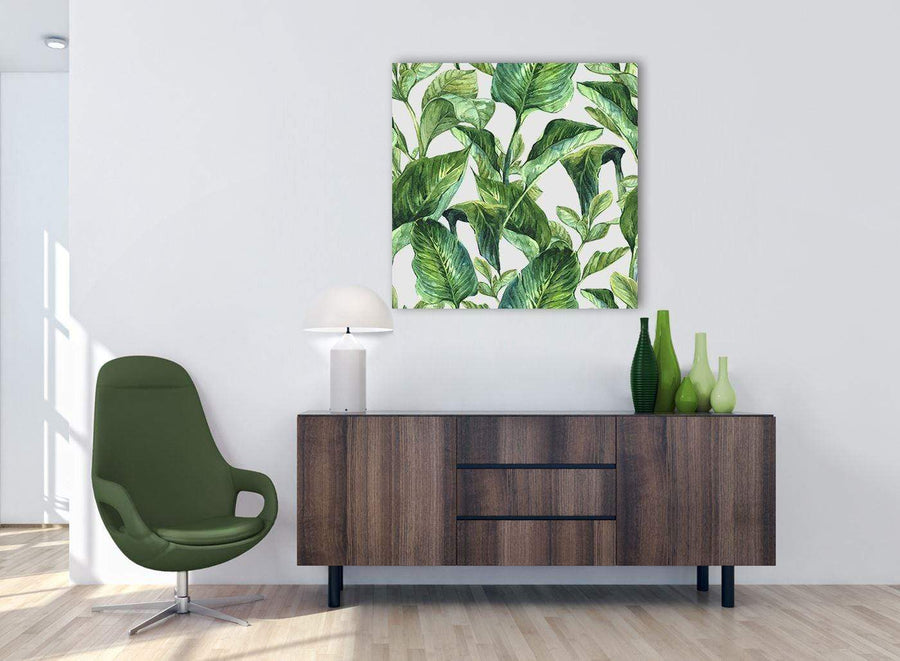 Green Palm Tropical Banana Leaves Canvas Wall Art Print - Modern 79cm Square - 1s324l