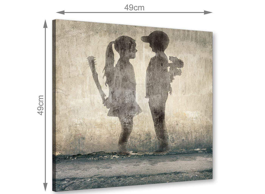 chic banksy boy meets girl graffiti banksy canvas modern 49cm square 1s291s for your boys bedroom