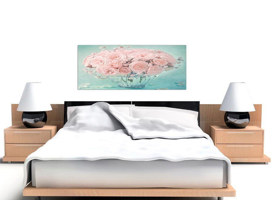 oversized duck egg blue and pink roses flower floral canvas modern 120cm wide 1287 for your girls bedroom