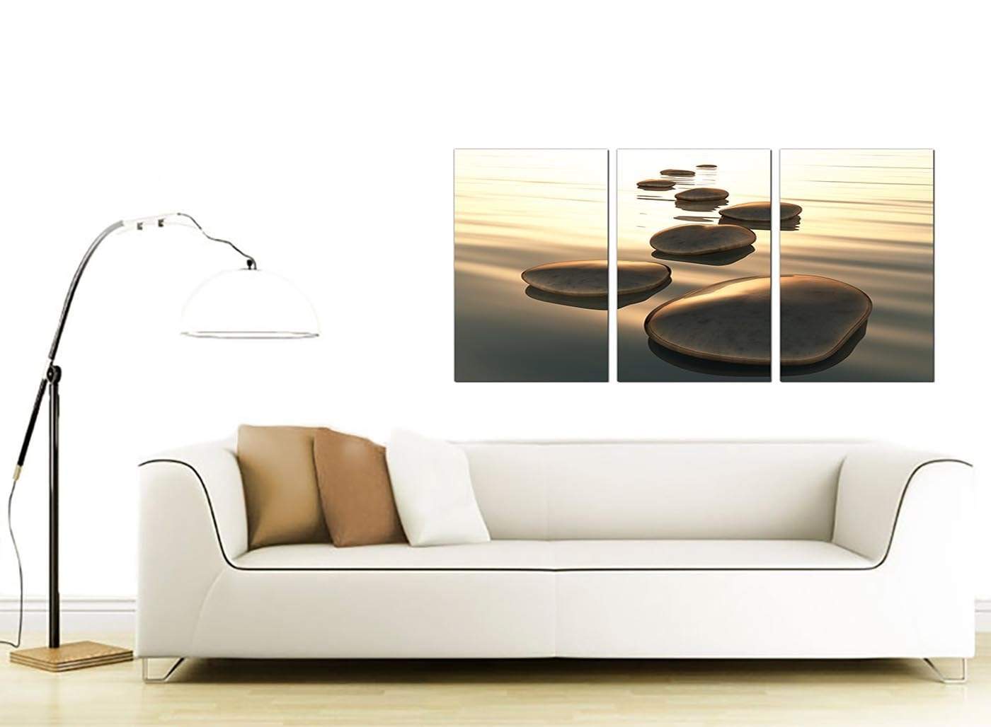 Modern Brown Zen Stepping Stones Lake Landscape Canvas