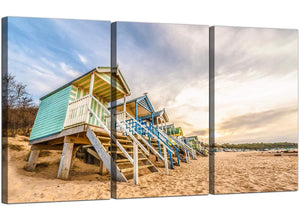 3 Panel Seascape Canvas Wall Art Beach Huts 3200
