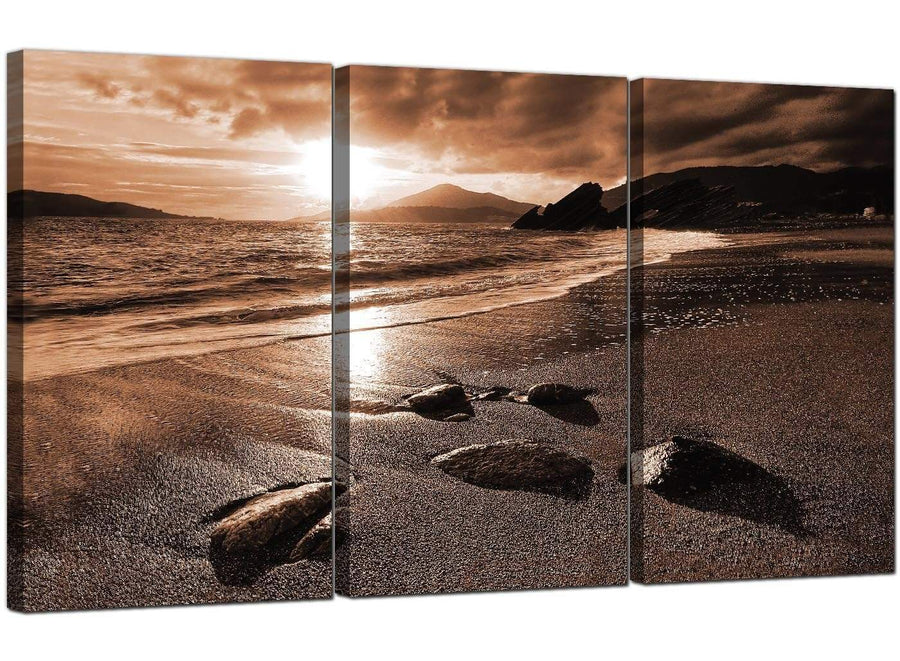 Set of 3 Seascape Canvas Prints UK Vintage Sunset 3076