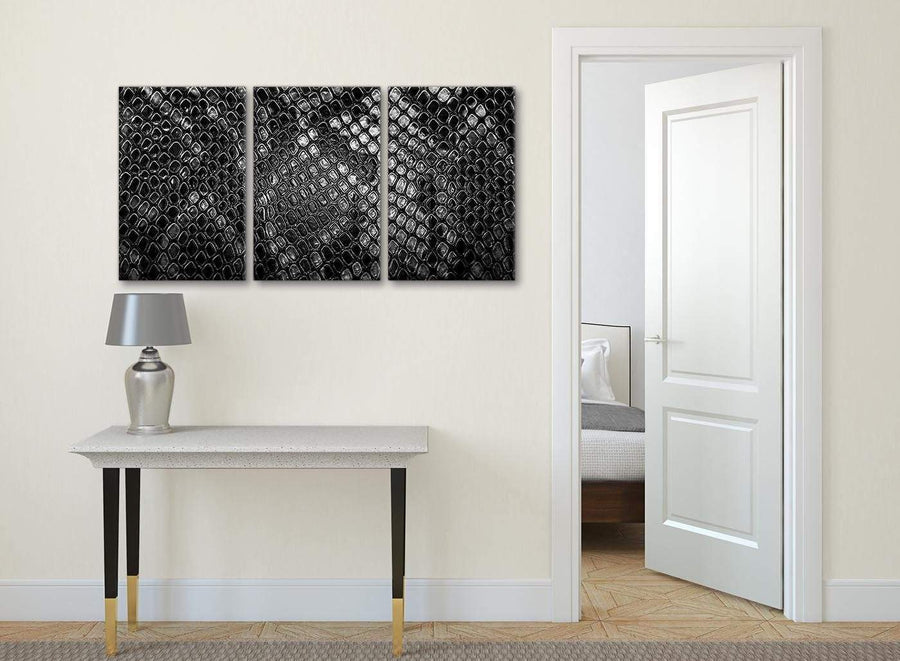 3 Piece Black White Snakeskin Animal Print Office Canvas Wall Art Accessories - Abstract 3510 - 126cm Set of Prints