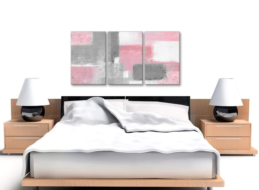 3 Piece Blush Pink Grey Painting Living Room Canvas Pictures Accessories - Abstract 3378 - 126cm Set of Prints