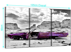 3 Part Violet Car Canvas Pictures 125cm x 60cm 3144