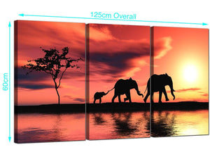 3 Part Elephants Canvas Prints UK 125cm x 60cm 3102