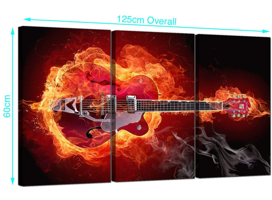 Set of Three Fiery Guitar Canvas Wall Art 125cm x 60cm 3065