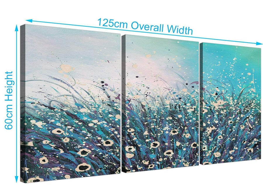 3 panel floral abstract canvas pictures teal 3260