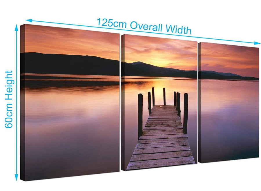 Three Panel Lakeside Sunset Canvas Prints 125cm x 60cm 3214