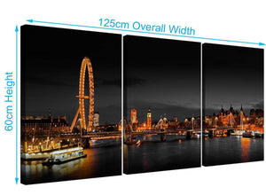 Set of 3 River Thames Canvas Prints UK 125cm x 60cm 3186