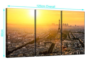 3 Panel Paris Eiffel Tower Canvas Prints 125cm x 60cm 3153