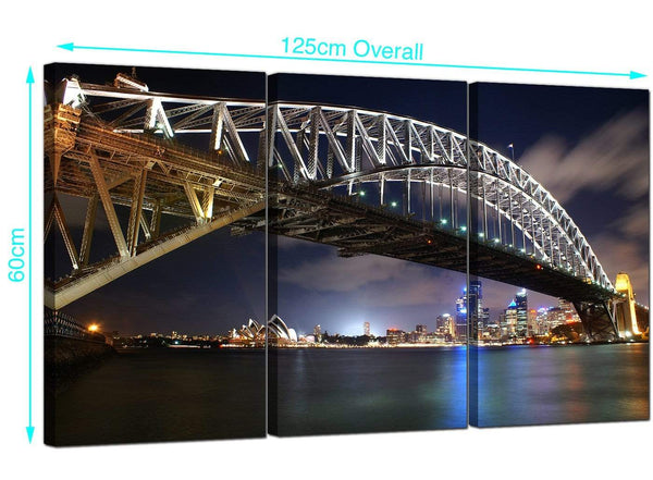 3 Panel Sydney Skyline Canvas Wall Art 125cm x 60cm 3041