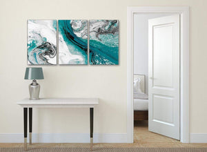 3 Piece Teal and Grey Swirl Bedroom Canvas Wall Art Decor - Abstract 3468 - 126cm Set of Prints