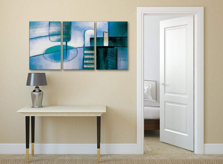 3 Panel Teal Cream Painting Kitchen Canvas Wall Art Accessories - Abstract 3417 - 126cm Set of Prints