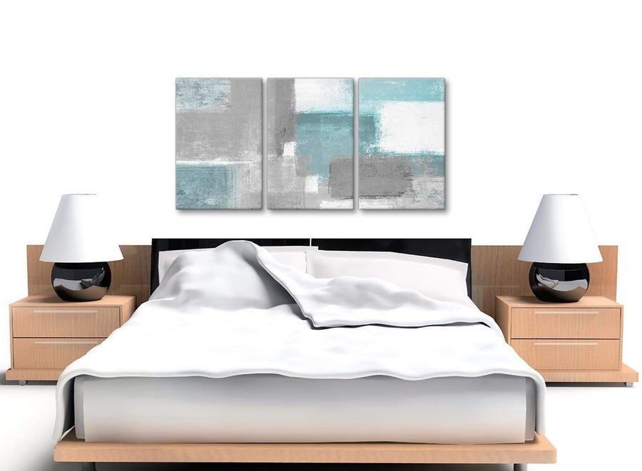 3 Piece Teal Grey Painting Kitchen Canvas Pictures Accessories - Abstract 3377 - 126cm Set of Prints
