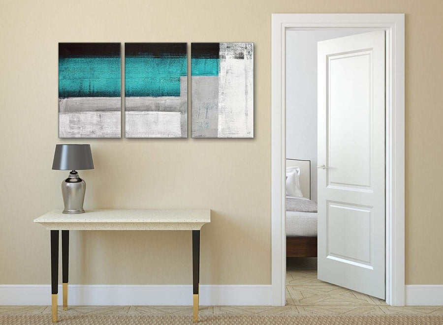 3 Piece Teal Turquoise Grey Painting Dining Room Canvas Pictures Accessories - Abstract 3429 - 126cm Set of Prints