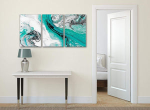 3 Piece Turquoise and Grey Swirl Dining Room Canvas Wall Art Accessories - Abstract 3460 - 126cm Set of Prints