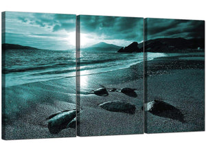 Set of 3 Sea Canvas Art Sunset Landscape 3079