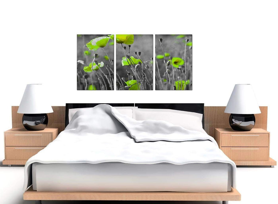 Lime Green Poppies Flower Grey Black Floral Canvas 