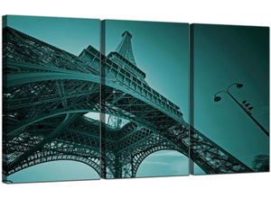 3 Panel City Canvas Wall Art Eiffel Tower Paris Blue Green 3014