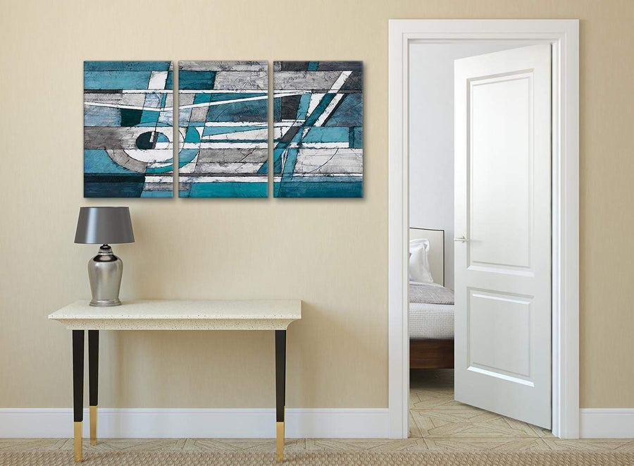 3 Piece Teal Grey Painting Hallway Canvas Wall Art Decor - Abstract 3402 - 126cm Set of Prints
