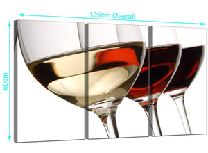 3 Part Wine Glasses Canvas Prints 125cm x 60cm 3067