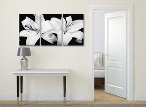 3 Panel Black White Lily Flower Kitchen Canvas Pictures Accessories - 3458 - 126cm Set of Prints