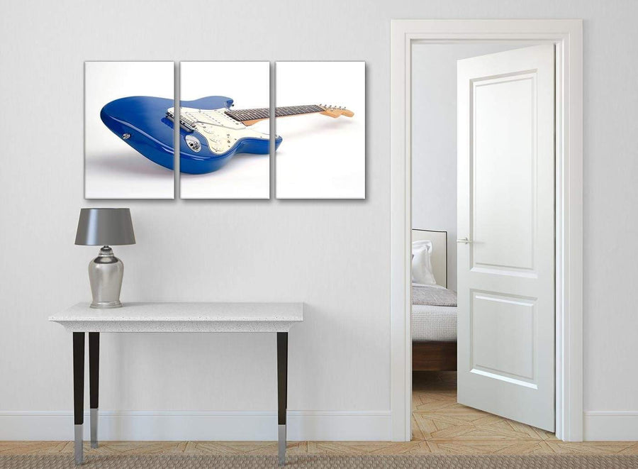 3 Piece Blue White Fender Electric Guitar - Dining Room Canvas Wall Art Decor - 3447 - 126cm Set of Prints