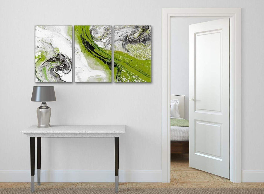 3 Piece Lime Green and Grey Swirl Kitchen Canvas Wall Art Accessories - Abstract 3464 - 126cm Set of Prints