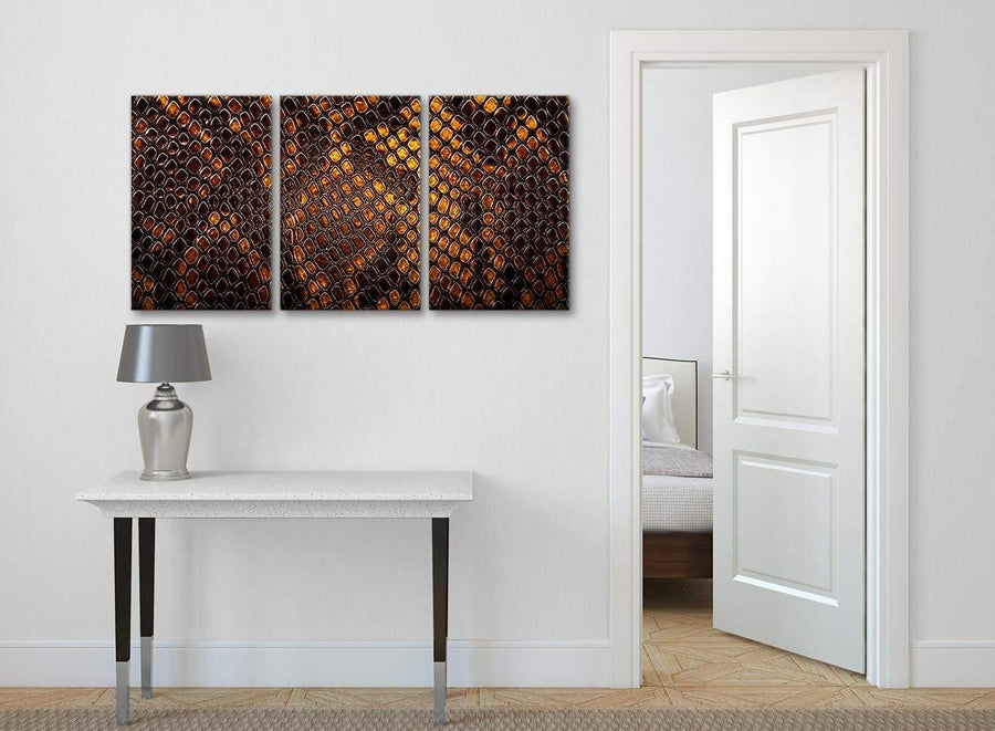 3 Panel Mustard Gold Snakeskin Animal Print Living Room Canvas Wall Art Accessories - Abstract 3474 - 126cm Set of Prints
