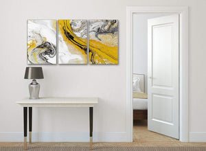 3 Piece Mustard Yellow and Grey Swirl Dining Room Canvas Pictures Accessories - Abstract 3462 - 126cm Set of Prints