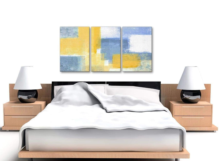 3 Panel Mustard Yellow Blue Kitchen Canvas Wall Art Accessories - Abstract 3371 - 126cm Set of Prints