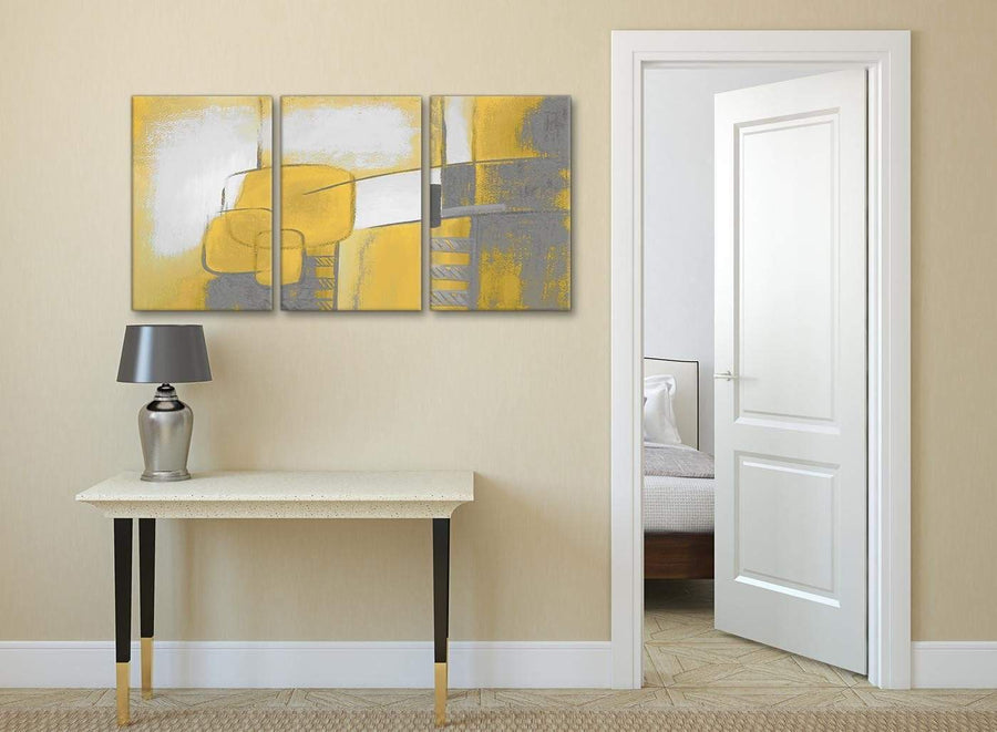 3 Piece Mustard Yellow Grey Painting Kitchen Canvas Pictures Decor - Abstract 3419 - 126cm Set of Prints
