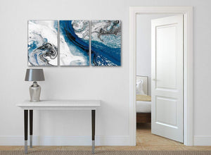 3 Piece Blue and Grey Swirl Dining Room Canvas Pictures Decor - Abstract 3465 - 126cm Set of Prints