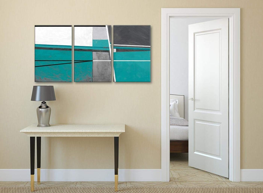 3 Piece Teal Grey Painting Office Canvas Pictures Accessories - Abstract 3389 - 126cm Set of Prints