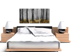 3 Panel Yellow and Grey Forest Woodland Trees Dining Room Canvas Wall Art Accessories - 3384 - 126cm Set of Prints