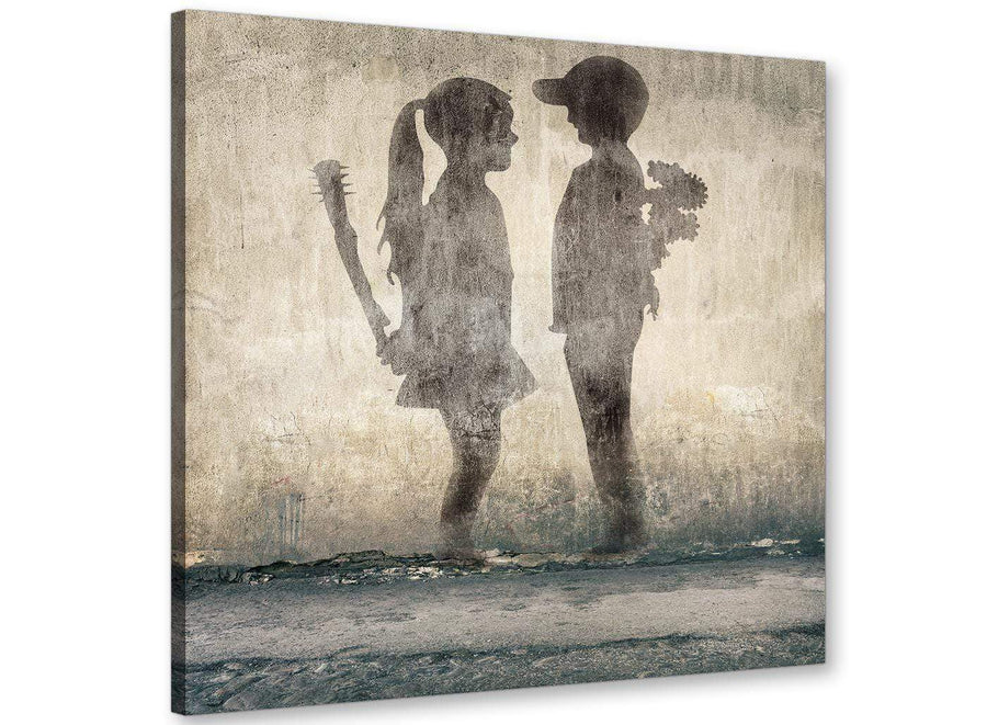 cheap banksy boy meets girl graffiti banksy canvas modern 64cm square 1s291m for your boys bedroom