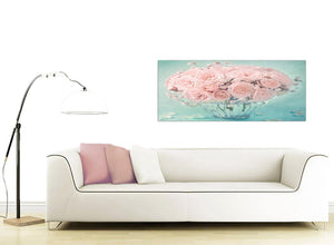 contemporary duck egg blue and pink roses flower floral canvas modern 120cm wide 1287 for your study