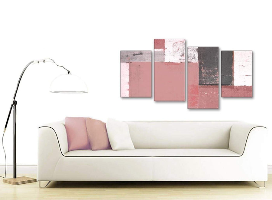 Contemporary Large Blush Pink Abstract Painting Wall Art Print Canvas Split 4 Piece 130cm Wide 4334 For Your Bedroom