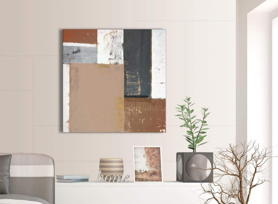 Contemporary Brown Beige Grey Abstract Painting Wall Art Print Canvas Modern 79cm Square 1S335L For Your Office