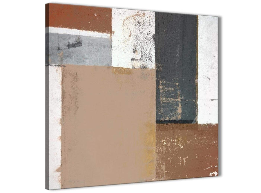 Modern Brown Beige Grey Abstract Painting Wall Art Print Canvas Modern 79cm Square 1S335L For Your Bedroom