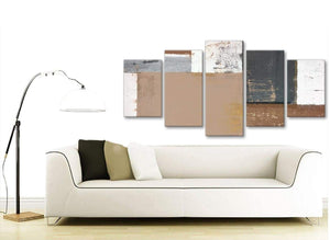 Contemporary Extra Large Brown Beige Grey Abstract Painting Wall Art Print Canvas Multi 5 Panel 160cm Wide 5335 For Your Bedroom
