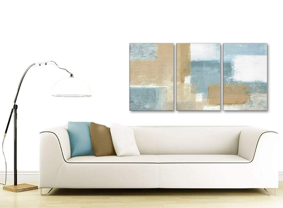 Contemporary Blue Beige Brown Abstract Painting Canvas Wall Art Print Multi 3 Panel 125cm Wide For Your Dining Room-3350