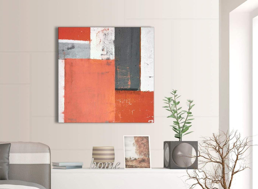 Contemporary Coral Grey Abstract Painting Canvas Wall Art Pictures Modern 79cm Square 1S336L For Your Office