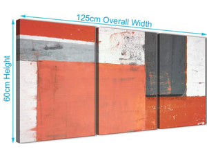 Panoramic Coral Grey Abstract Painting Canvas Wall Art Pictures Split 3 Panel 125cm Wide 3336 For Your Living Room